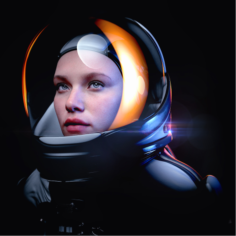 Mulher astronauta olhando para frente